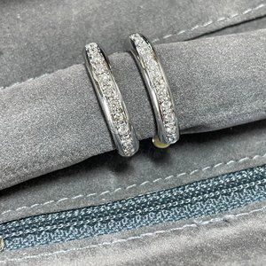 White 14k Gold Diamond Hoop Designer Signed Earrings